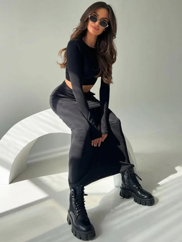 סט שני חלקים טופ וחצאית מקסי - באדי